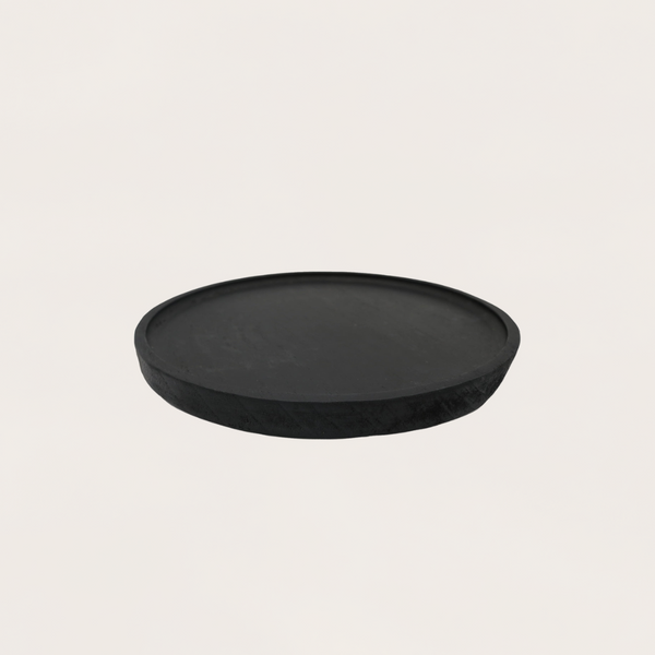 Handmade Large Black Round Wood Tray