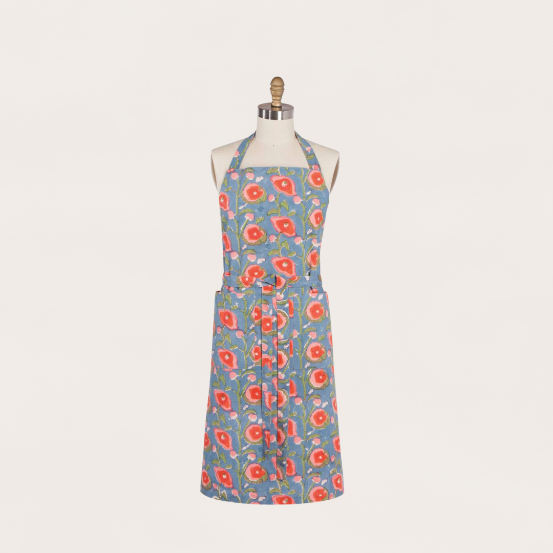 Poppy Block Print Apron