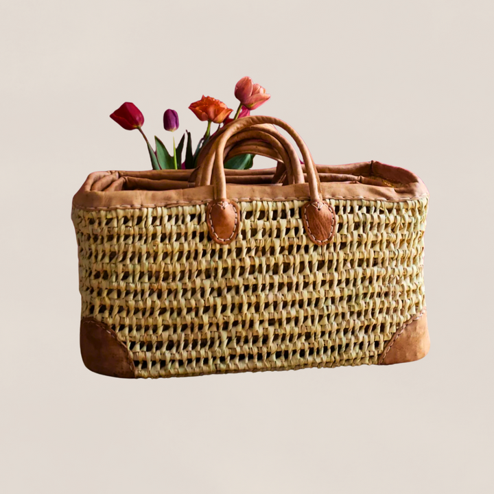 Open Weave Basket with Leather Trim: Extra Large