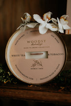 White Tea & Tobacco  l  Solid Brass 14oz Soy Candle
