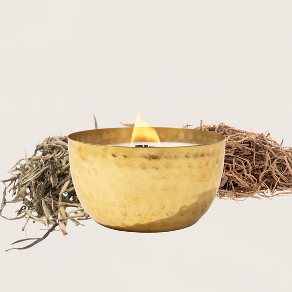 White Tea & Tobacco /Brass Brilliance Bowl/ 14oz/Wooden Wick/ Pure Soy Candle