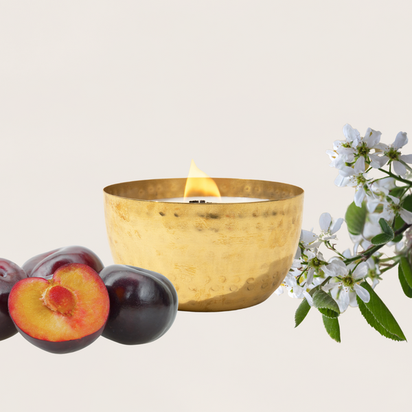 Woodland Plum & Amber/Brass Brilliance Bowl/ 14oz/Wooden Wick/ Pure Soy Candle