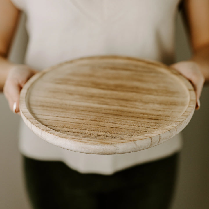 Large Rustic Round Wood Tray- Handmade