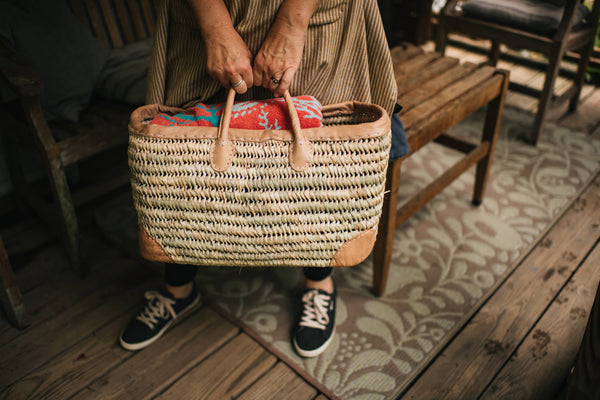 Open Weave Basket with Leather Trim: Extra Large