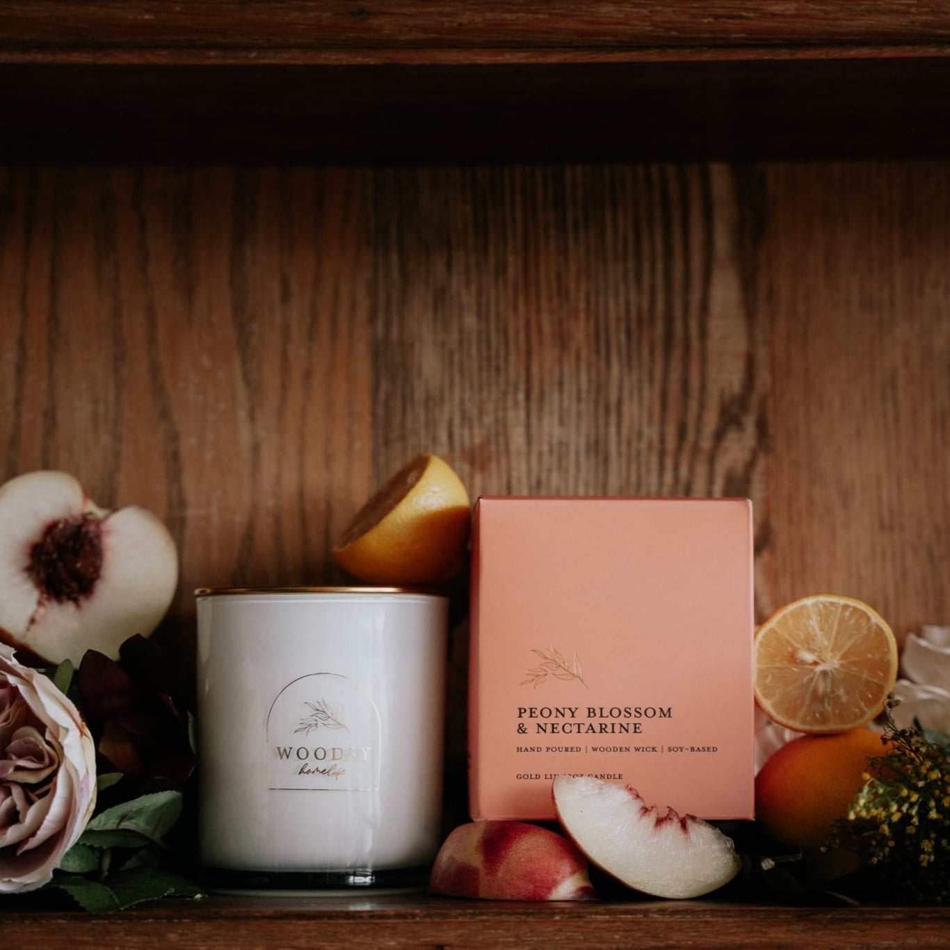 Peony Blossom & Nectarine l Gold Lid Candle & Boutique Box