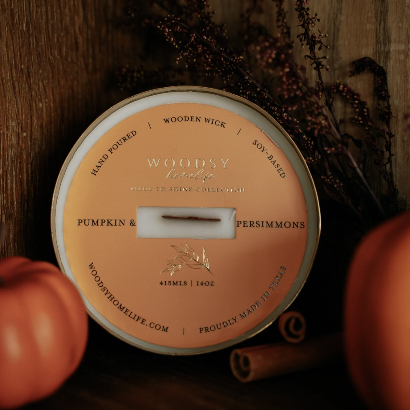 Pumpkin & Persimmons  l  Solid Brass 14oz Soy Candle