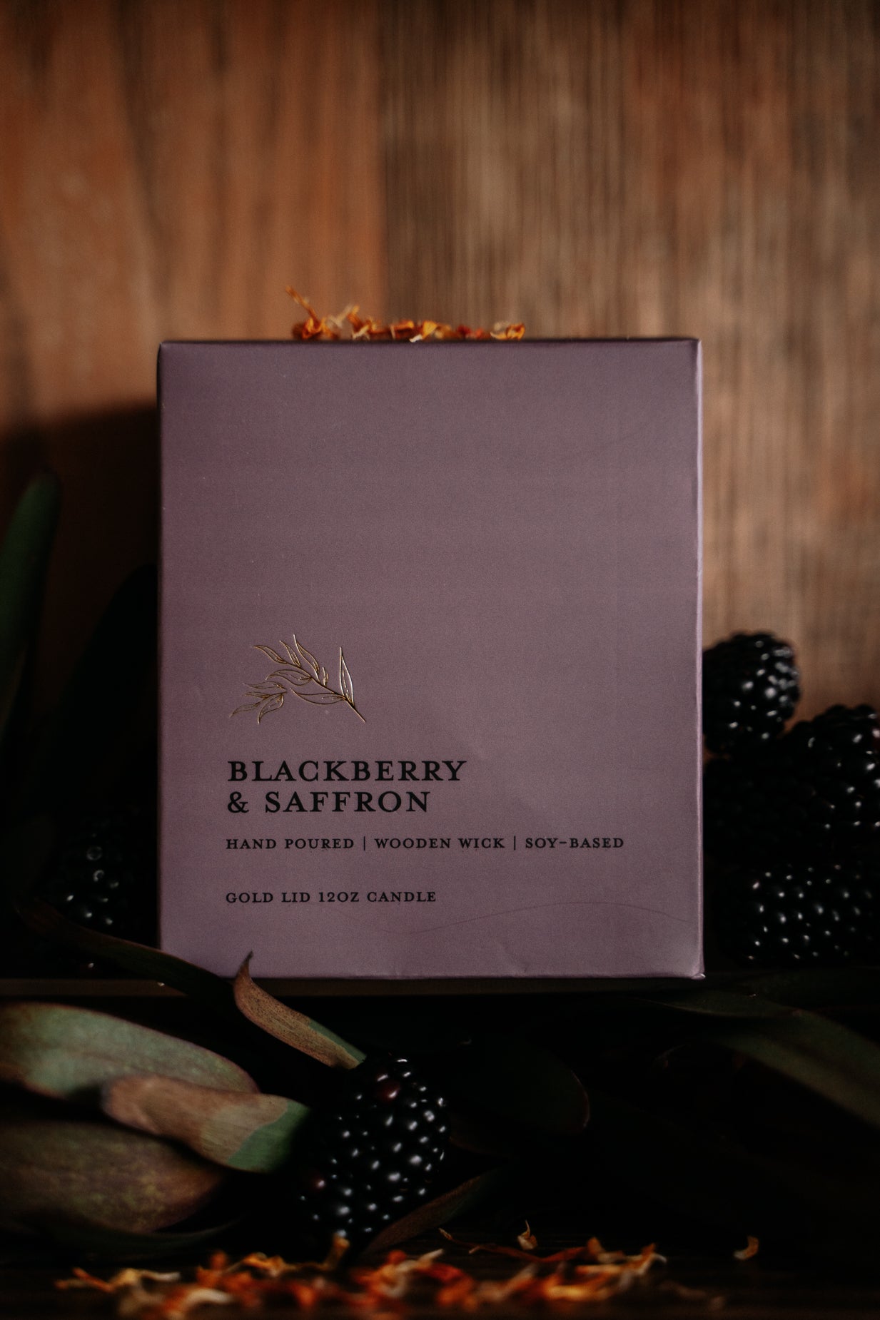 Blackberry & Saffron l Gold Lid Candle & Boutique Box
