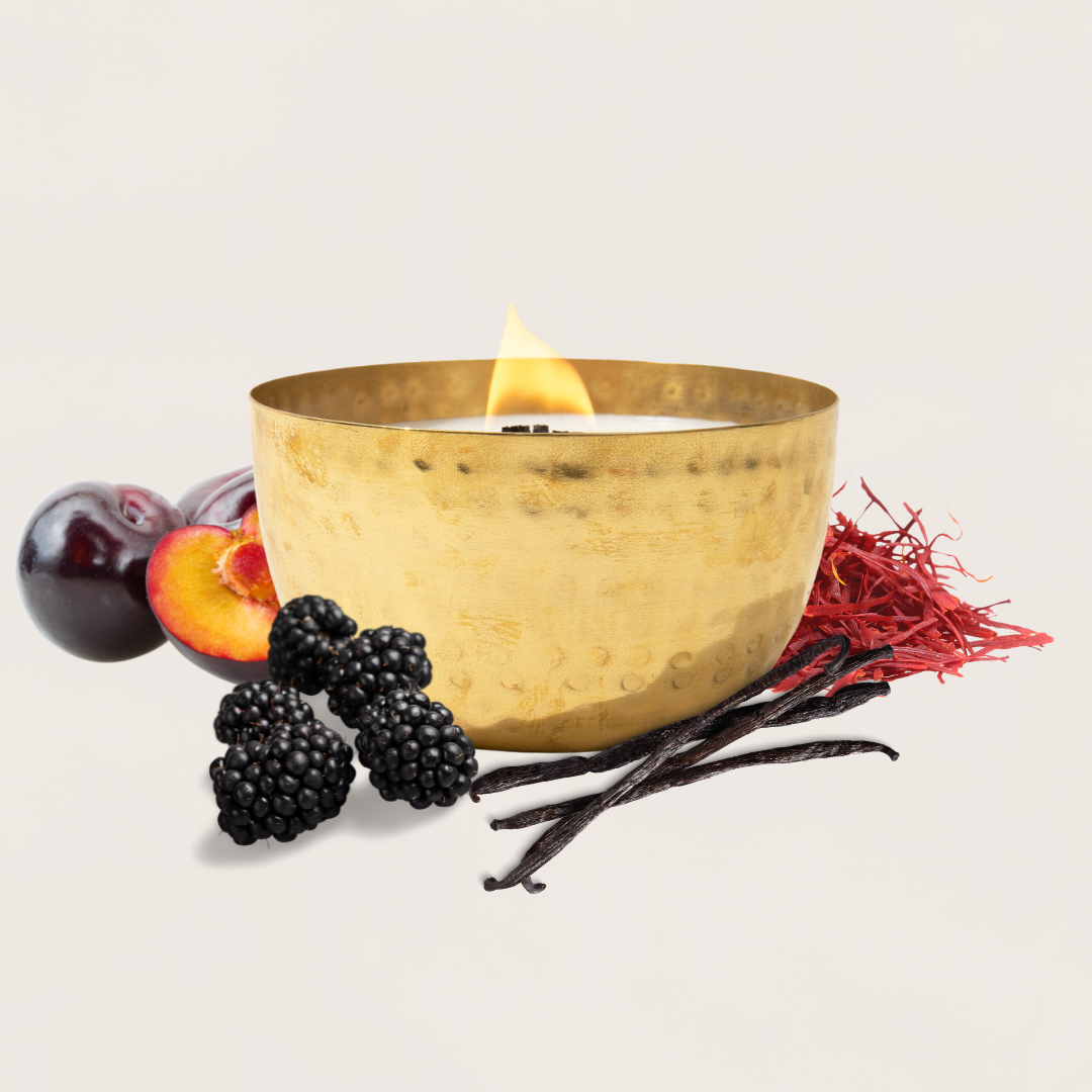 Blackberry & Saffron- 14oz Candle | Brass Brilliance Bowl