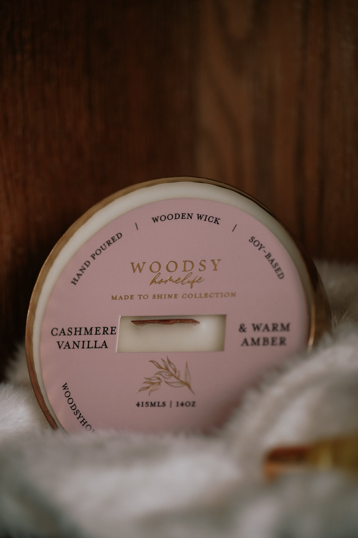 Cashmere Vanilla & Warm Amber  l  Solid Brass 14oz Soy Candle