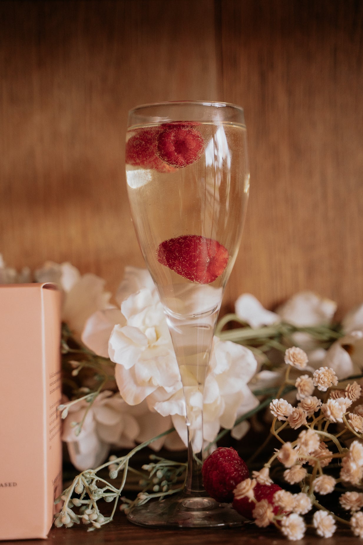 Champagne & Pink Raspberries l Gold Lid Candle & Boutique Box