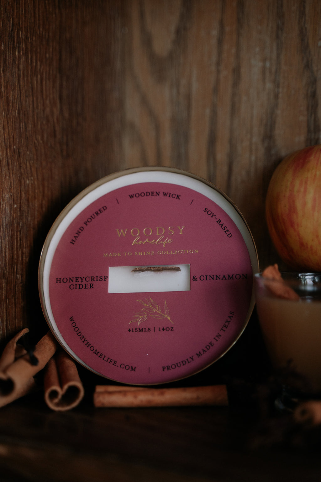 Honeycrisp Cider & Cinnamon  l  Solid Brass 14oz Soy Candle