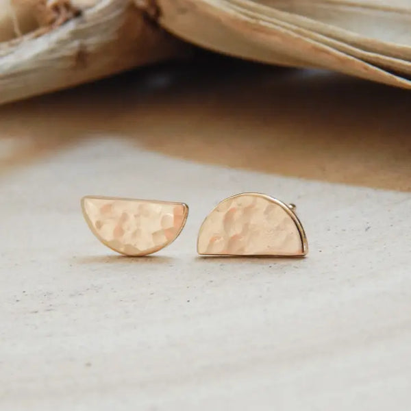 Hammered Crescent Stud Earrings