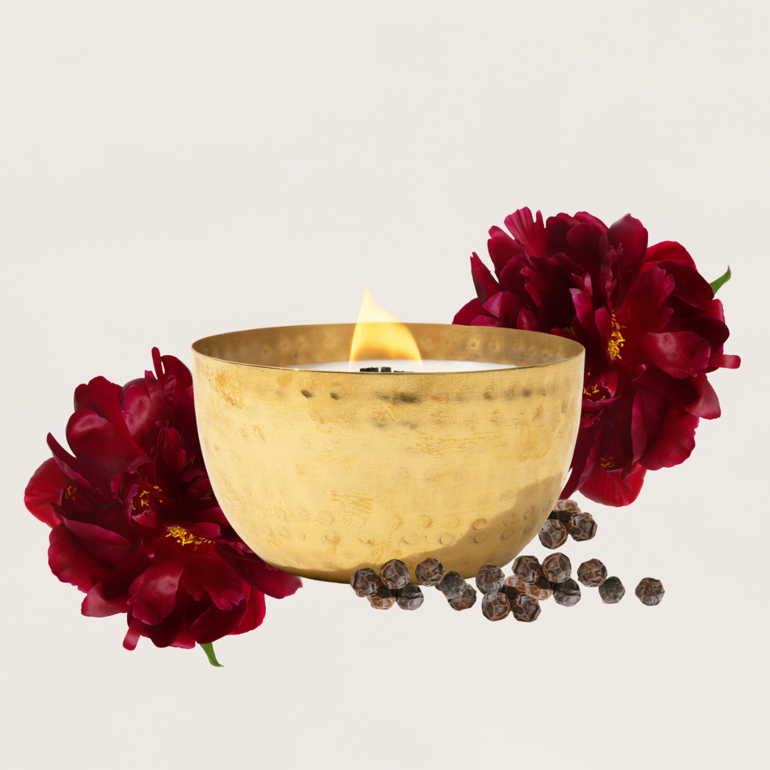 Dark Rose & Peppercorn  l  Solid Brass 14oz Soy Candle