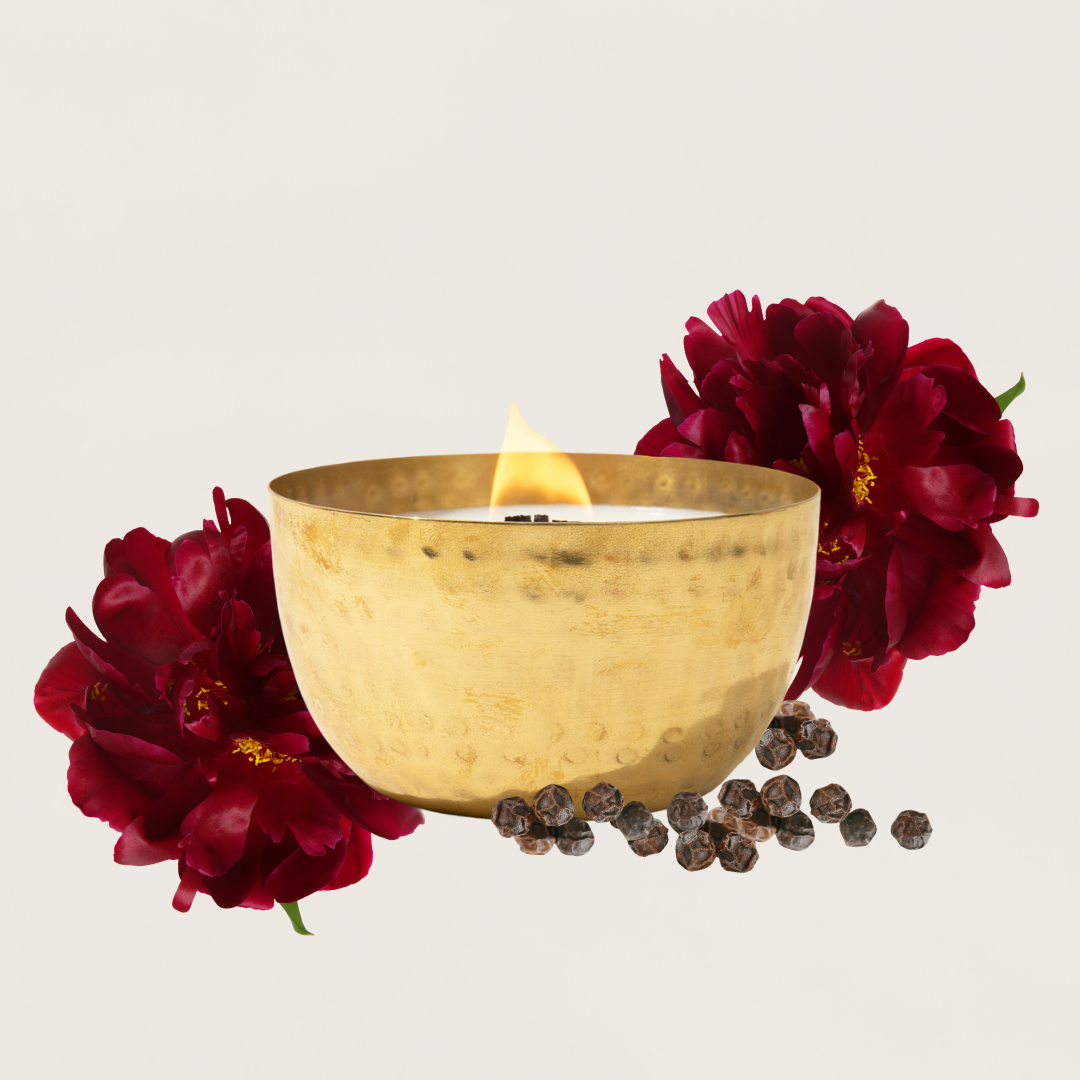 Dark Rose & Peppercorn - 14oz Candle | Brass Brilliance Bowl