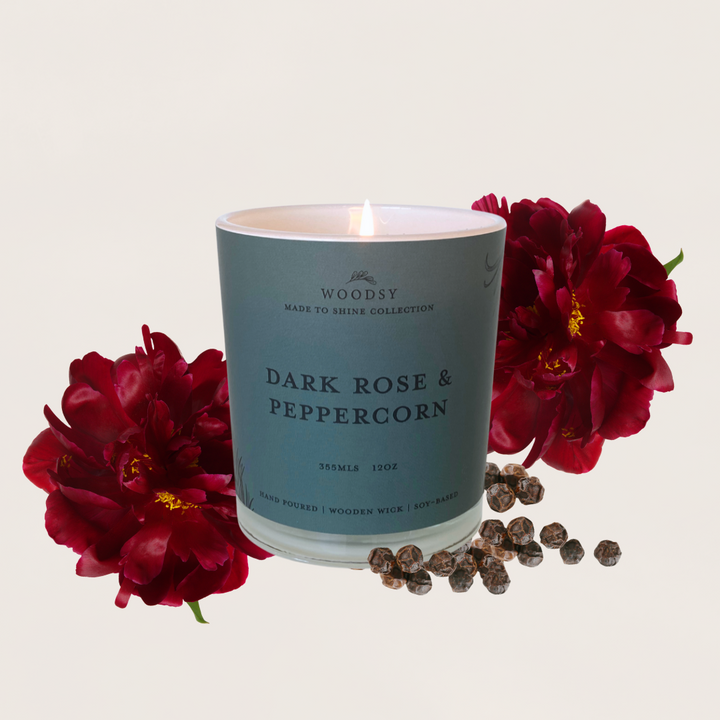 Dark Rose & Peppercorn | 12oz ,Soy Candle Wooden Wick