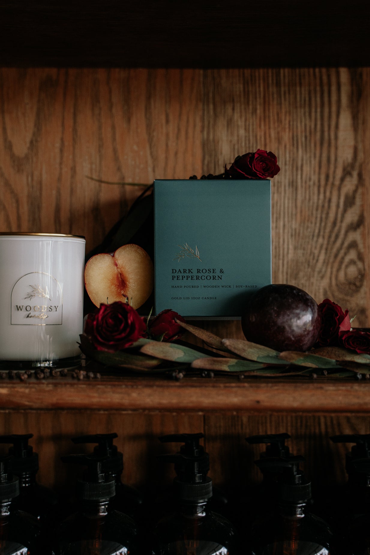 Dark Rose & Peppercorn l Gold Lid Candle & Boutique Box
