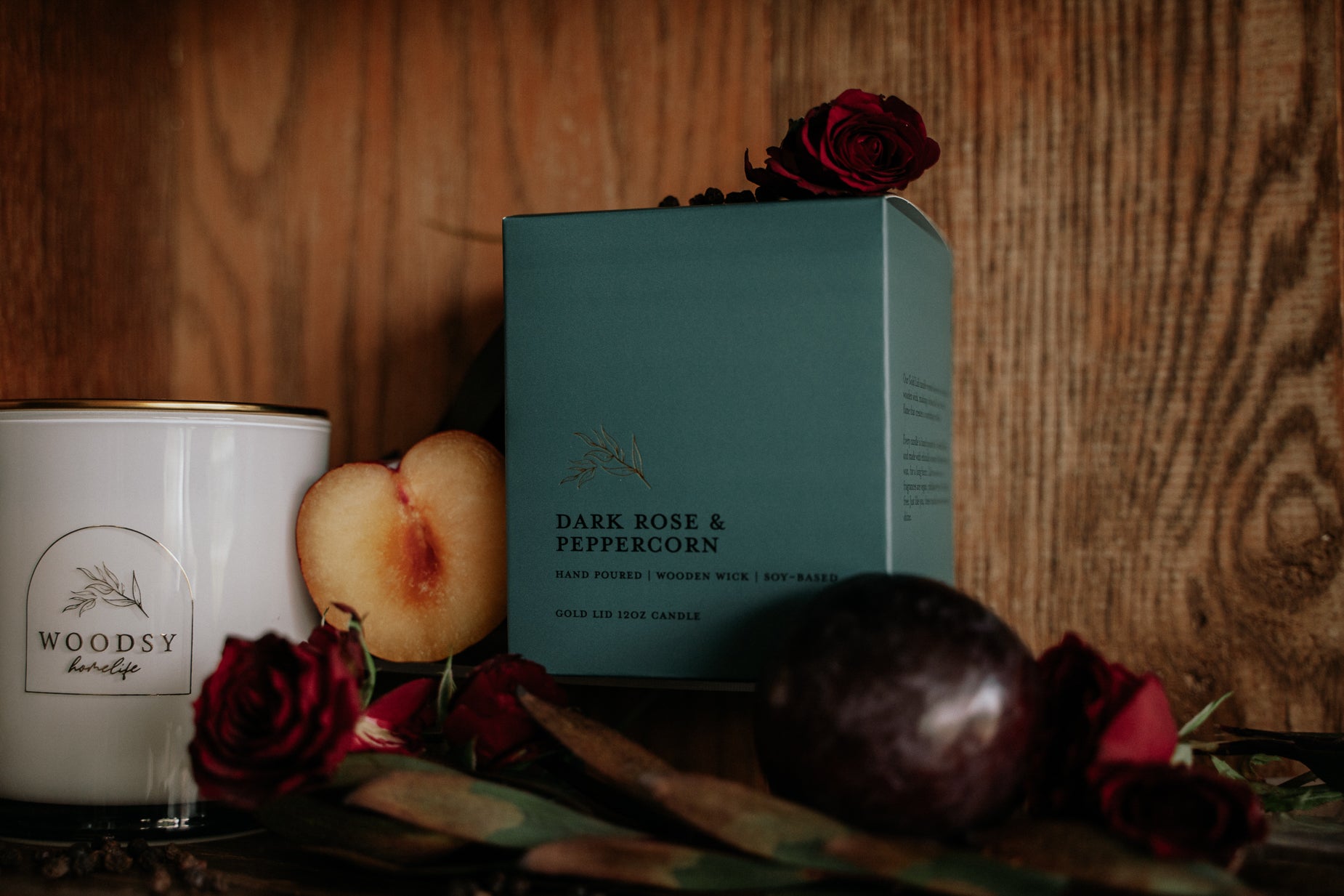 Dark Rose & Peppercorn l Gold Lid Candle & Boutique Box