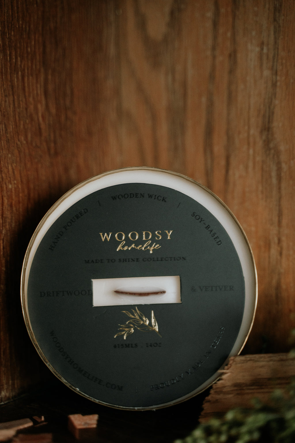 Driftwood & Vetiver  l  Solid Brass 14oz Soy Candle