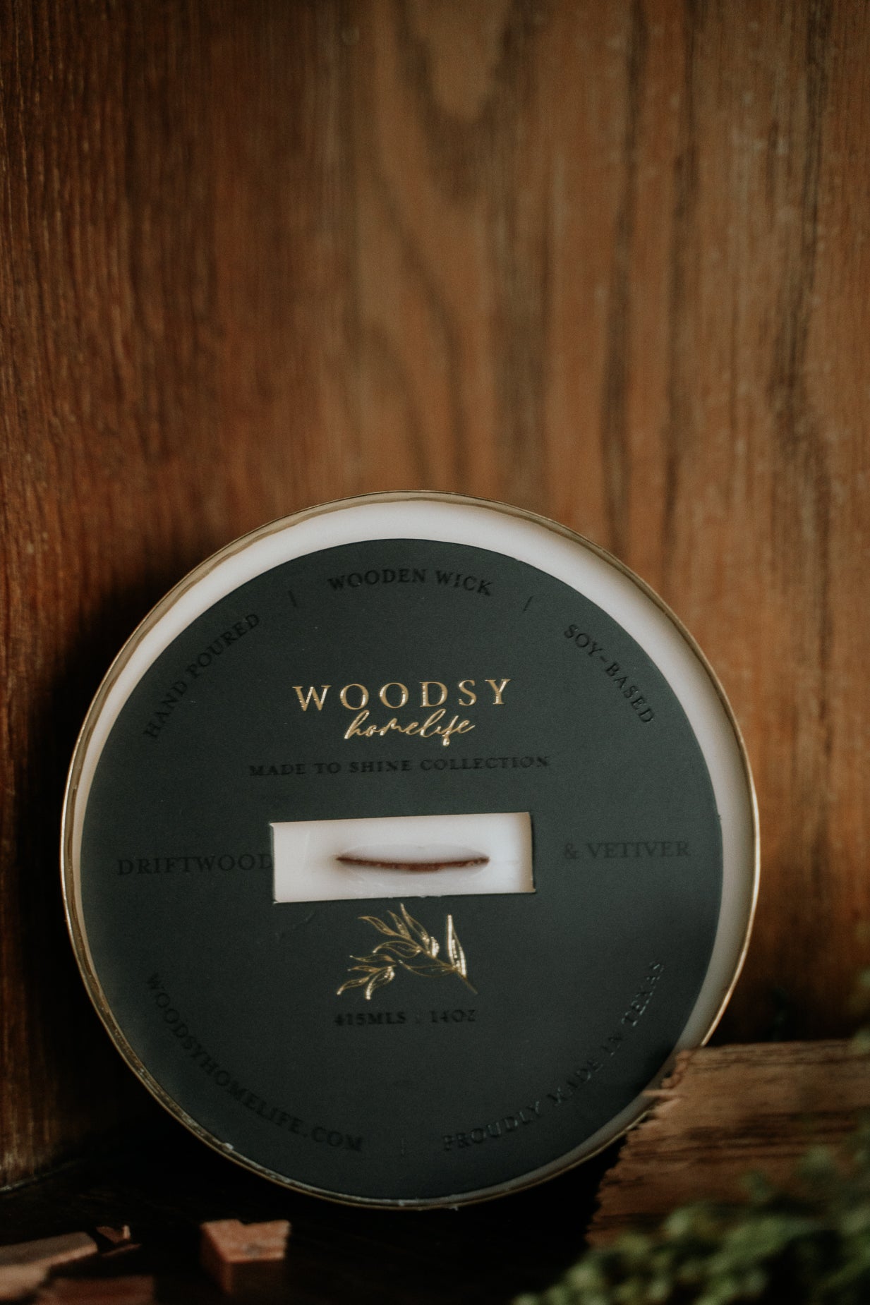 Driftwood & Vetiver  l  Solid Brass 14oz Soy Candle