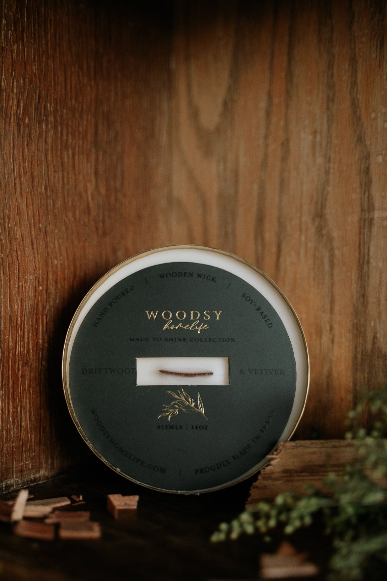 Driftwood & Vetiver  l  Solid Brass 14oz Soy Candle