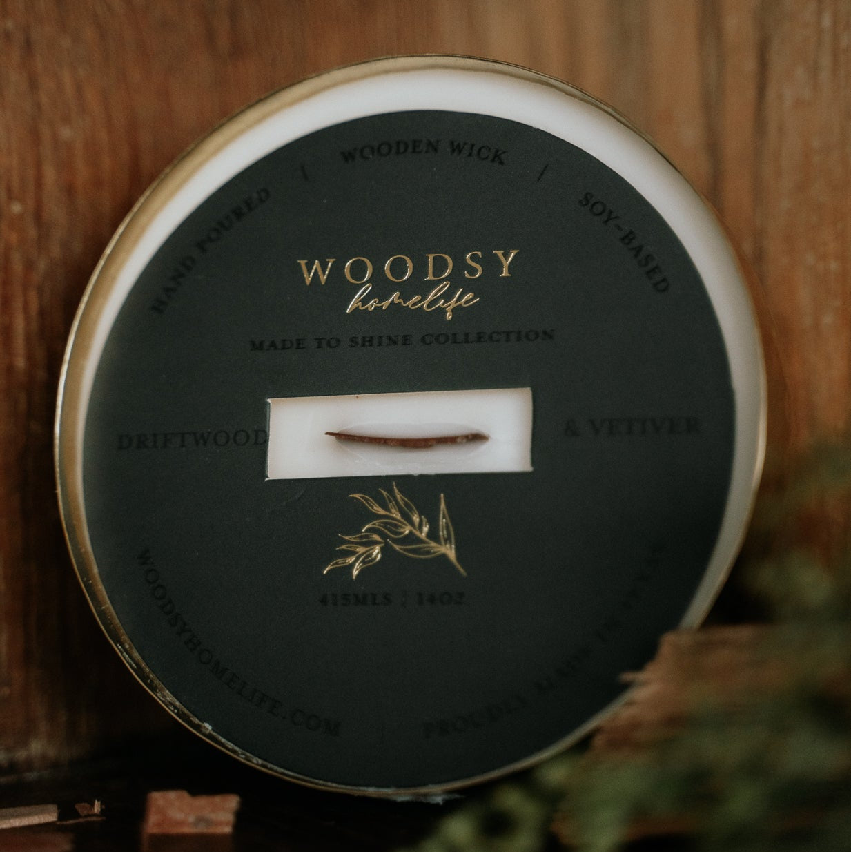 Driftwood & Vetiver  l  Solid Brass 14oz Soy Candle