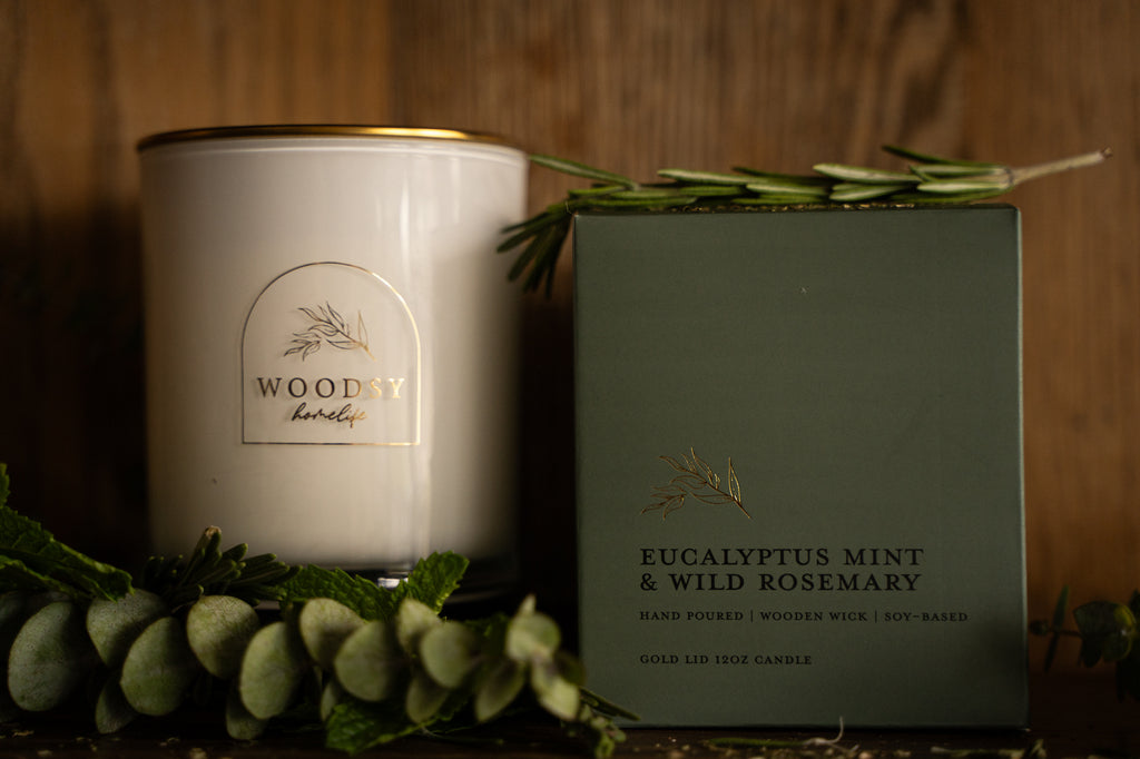 Eucalyptus Mint & Wild Rosemary   l Gold Lid Candle & Boutique Box