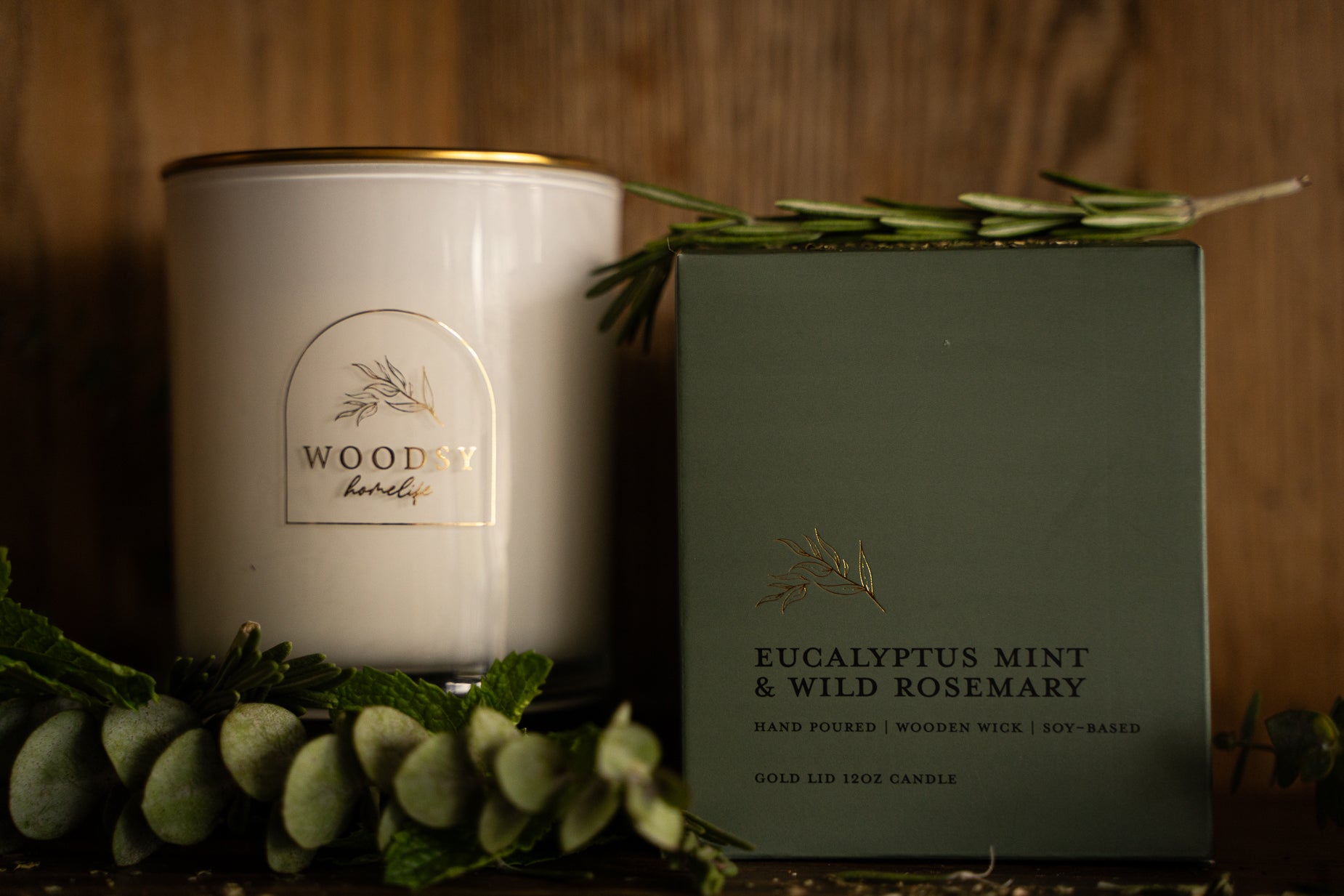 Eucalyptus Mint & Wild Rosemary   l Gold Lid Candle & Boutique Box