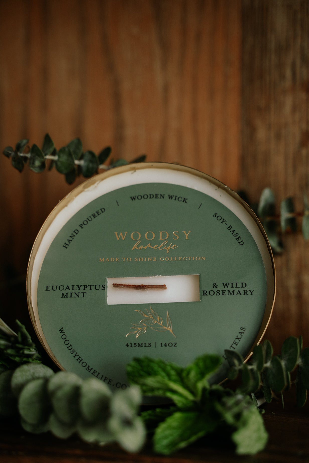 Eucalyptus Mint & Wild Rosemary  l  Solid Brass 14oz Soy Candle