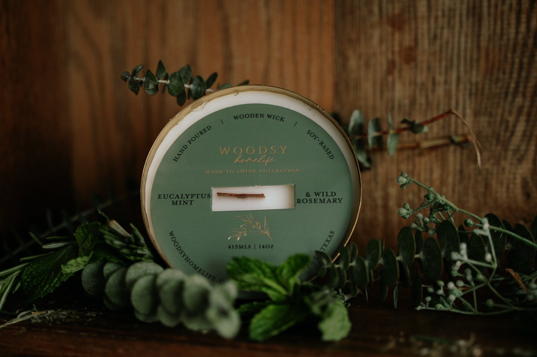 Eucalyptus Mint & Wild Rosemary  l  Solid Brass 14oz Soy Candle