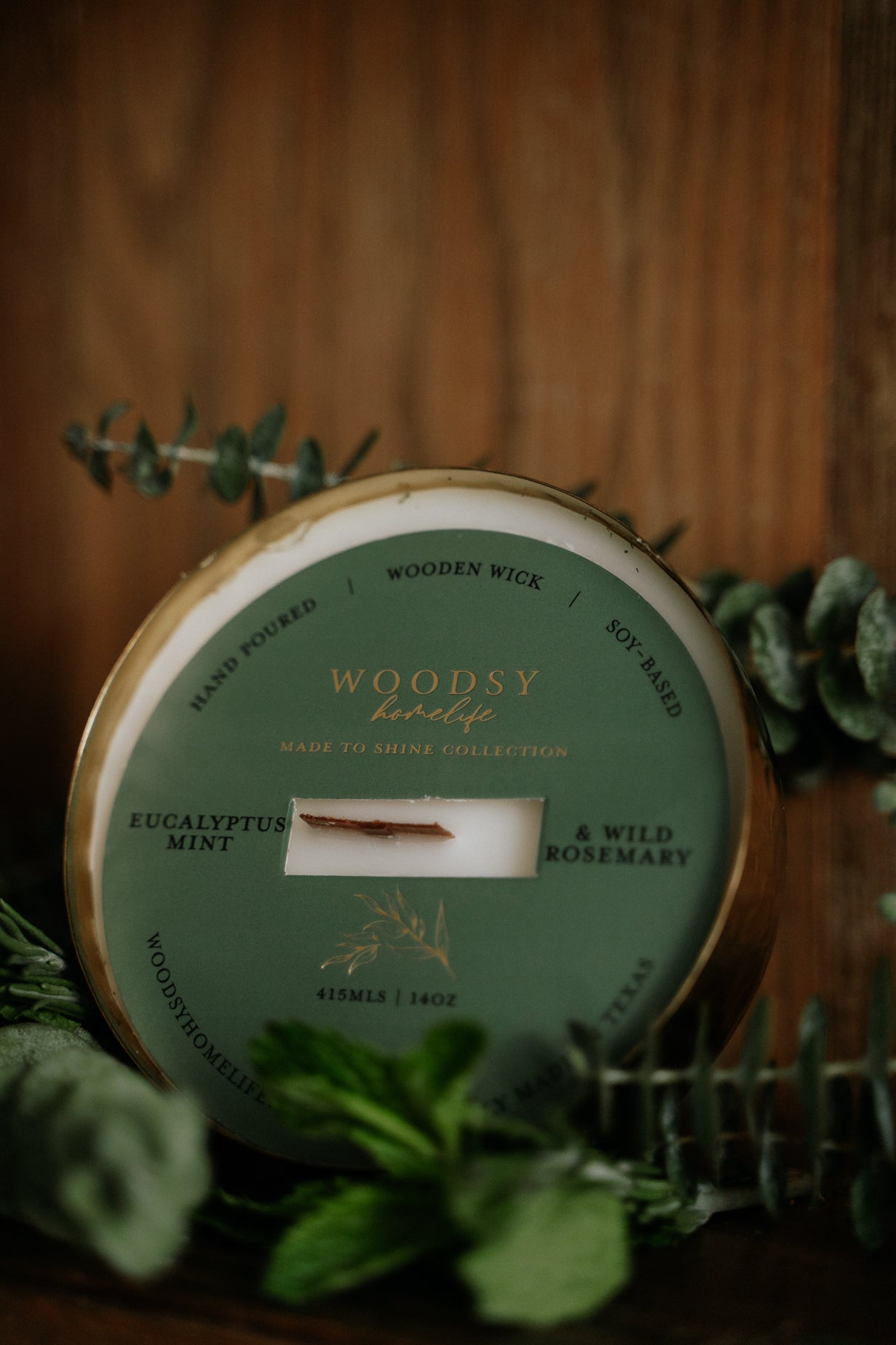 Eucalyptus Mint & Wild Rosemary  l  Solid Brass 14oz Soy Candle