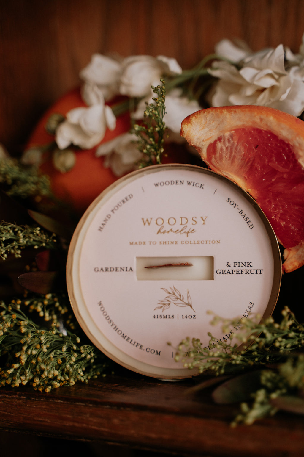 Gardenia & Grapefruit  l  Solid Brass 14oz Soy Candle