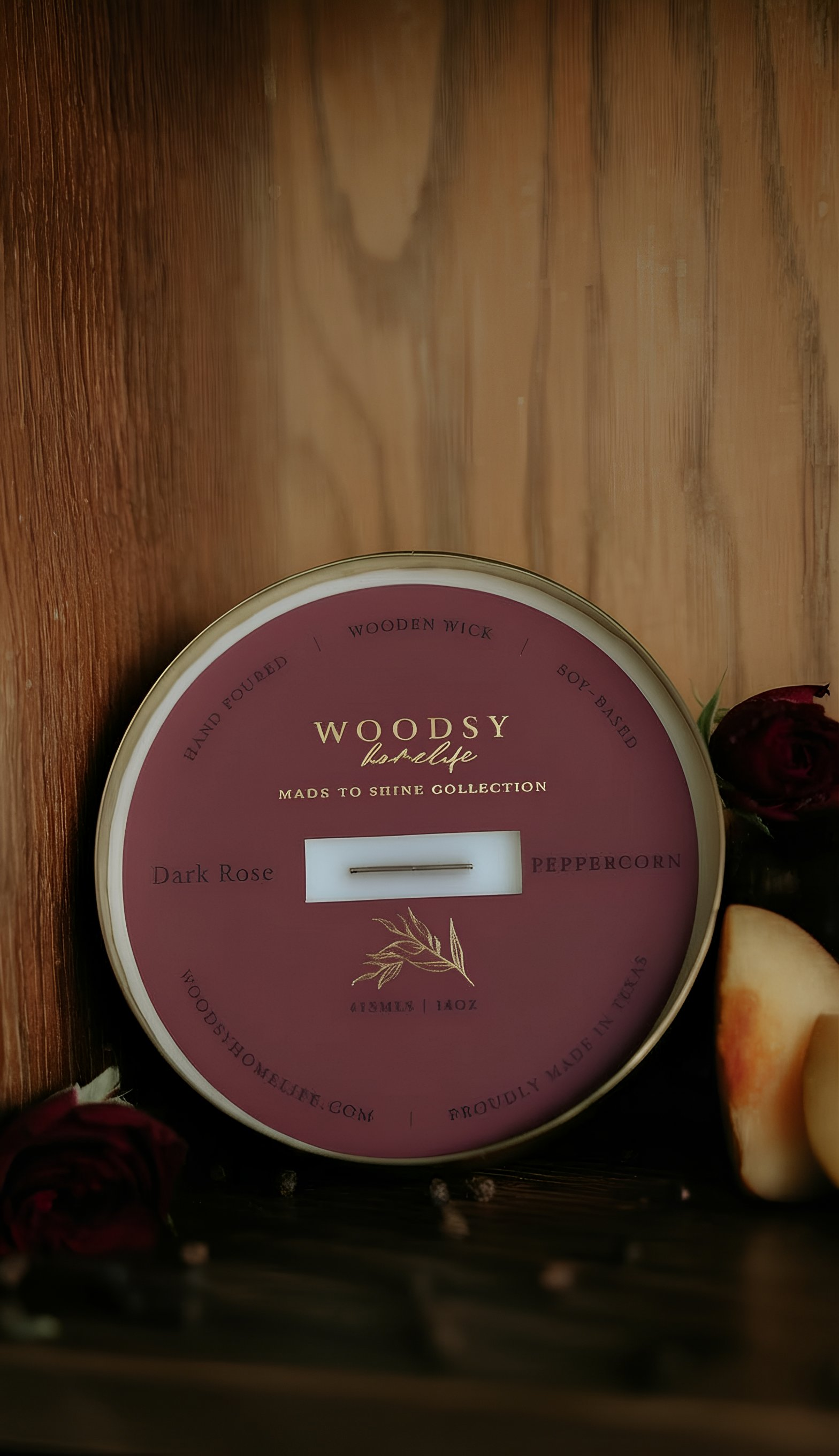 Dark Rose & Peppercorn  l  Solid Brass 14oz Soy Candle