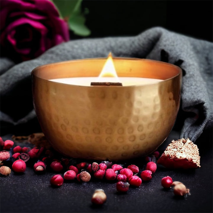 Dark Rose & Peppercorn - 14oz Candle | Brass Brilliance Bowl