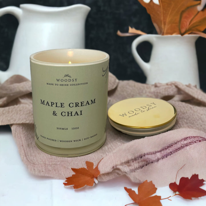 Maple Cream & Chai - 12oz Golden Lid Candle | Wood Wick