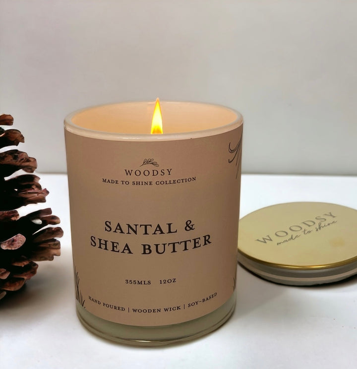 Santal & Shea Butter | 12oz Soy Candle Wooden Wick