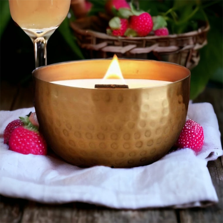 Champagne & Pink Raspberries  l  Solid Brass 14oz Soy Candle