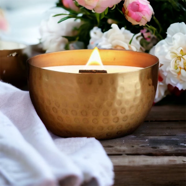 Spring Collection-Brass Brilliance Bowl/14oz/ Wooden Wick-Soy Candle