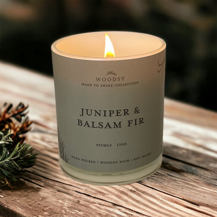 Juniper & Balsam Spruce | 12oz Golden Lid Wooden Wick Candle