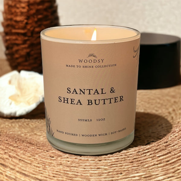 Santal & Shea Butter - 12oz Soy Candle Wooden Wick