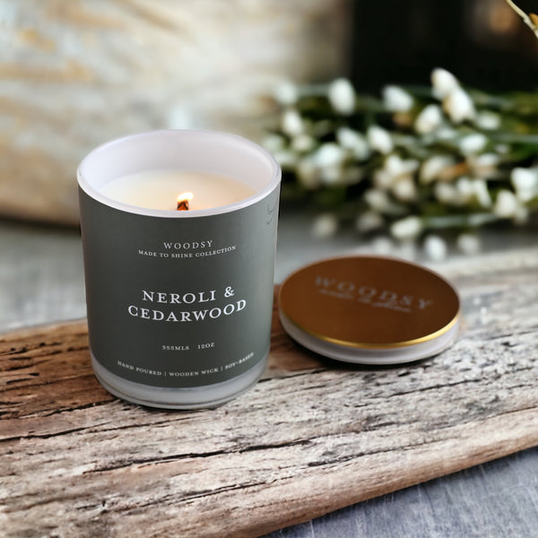 Neroli & Cedarwood /Gold Lid/ 12oz/Wooden Wick/ Pure Soy Candle