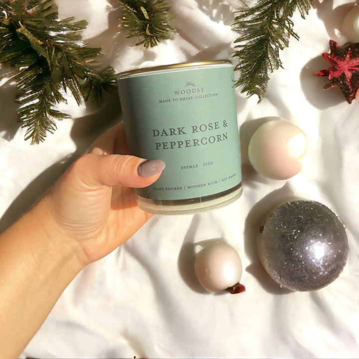 Dark Rose & Peppercorn | 12oz ,Soy Candle Wooden Wick