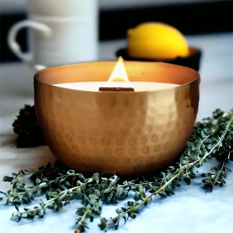Fresh Lemon & Crushed Thyme   l  Solid Brass 14oz Soy Candle