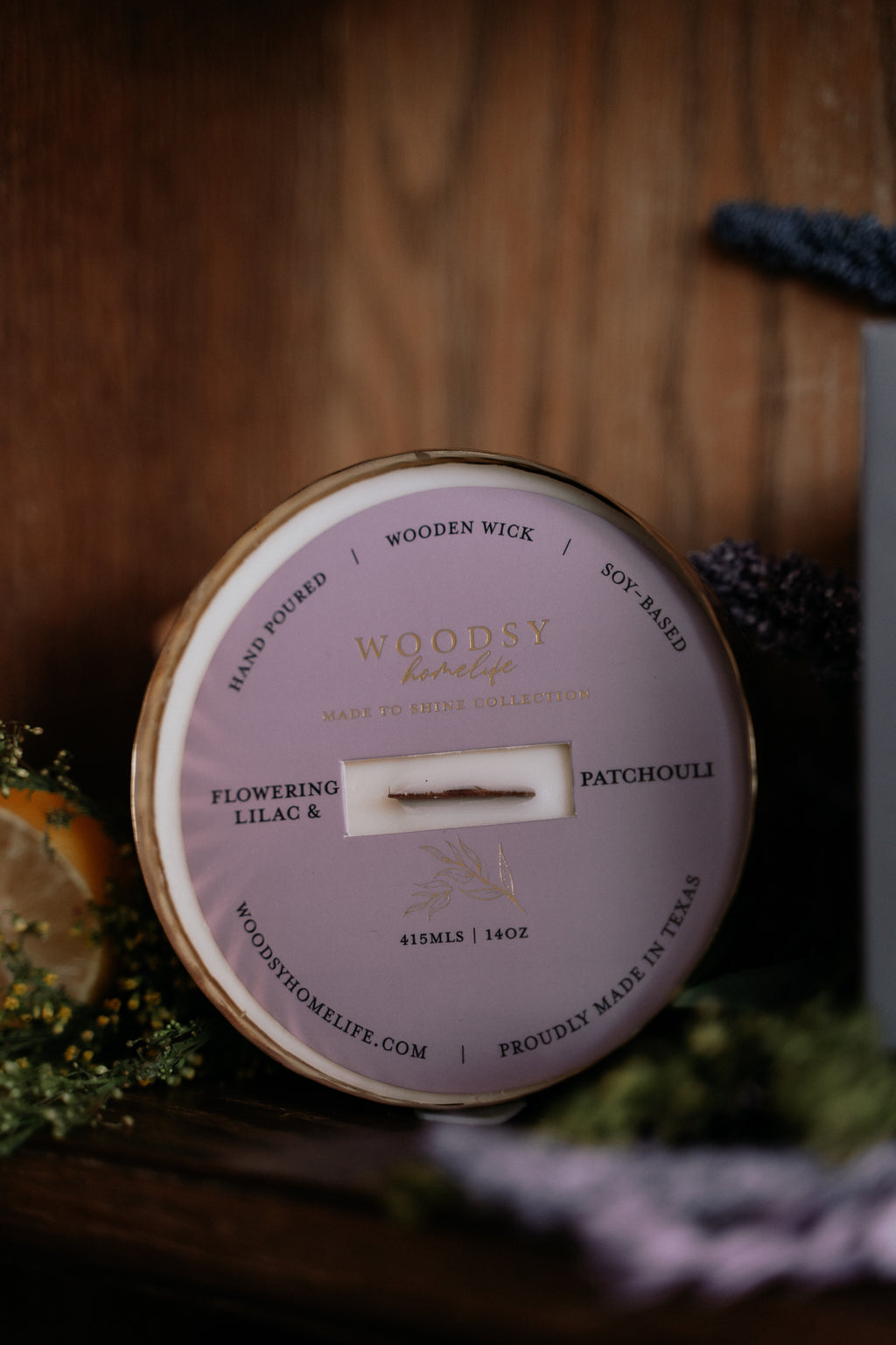 Flowering Lilac & Patchouli  l  Solid Brass 14oz Soy Candle