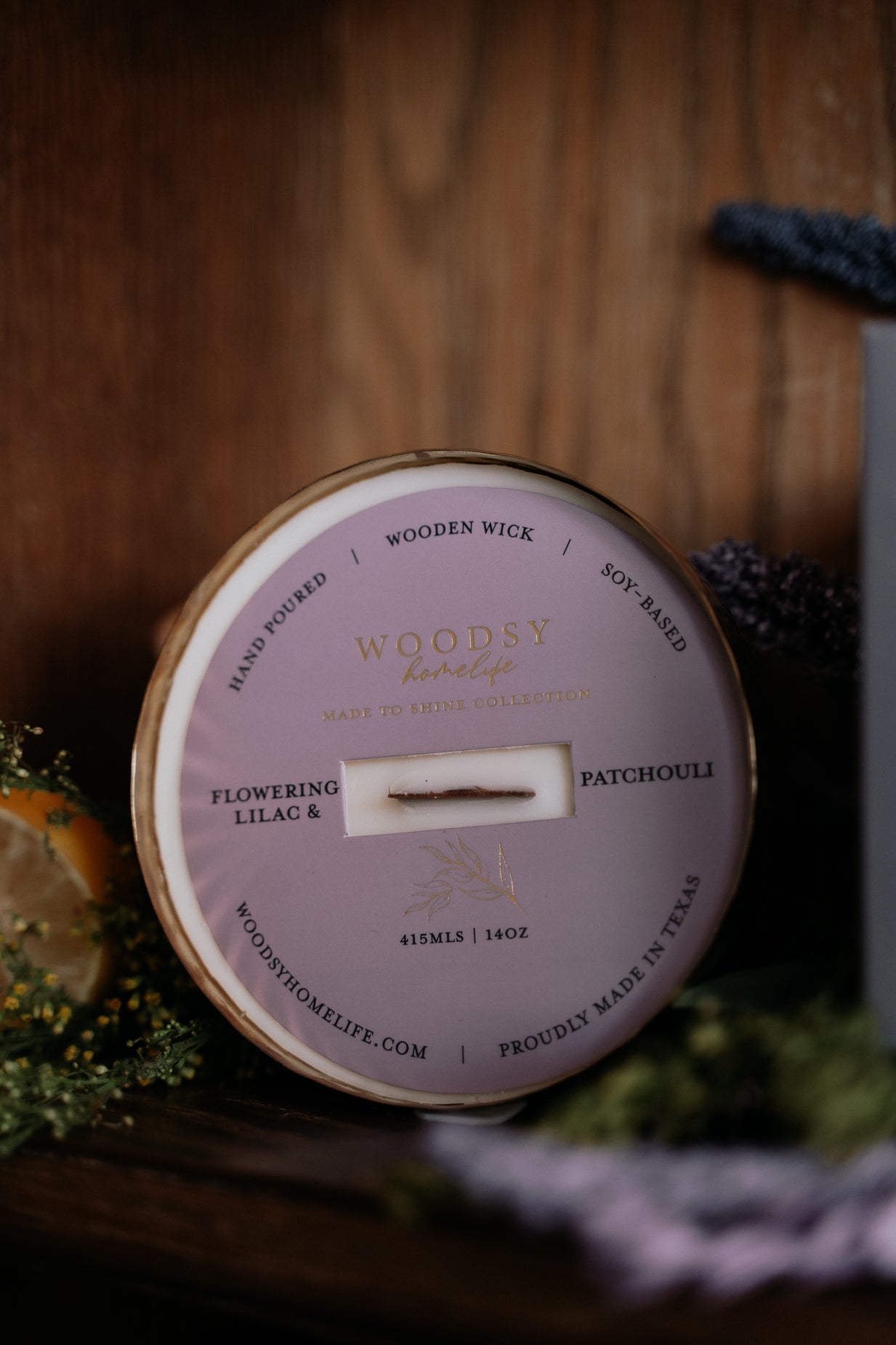 Flowering Lilac & Patchouli  l  Solid Brass 14oz Soy Candle