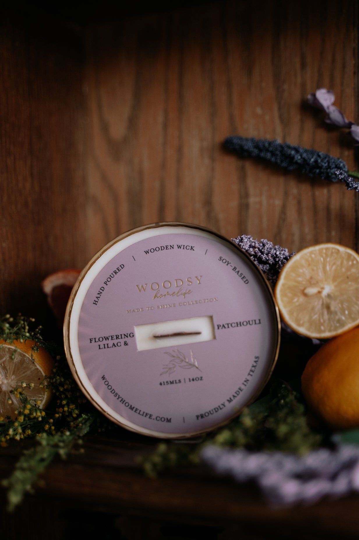Flowering Lilac & Patchouli  l  Solid Brass 14oz Soy Candle