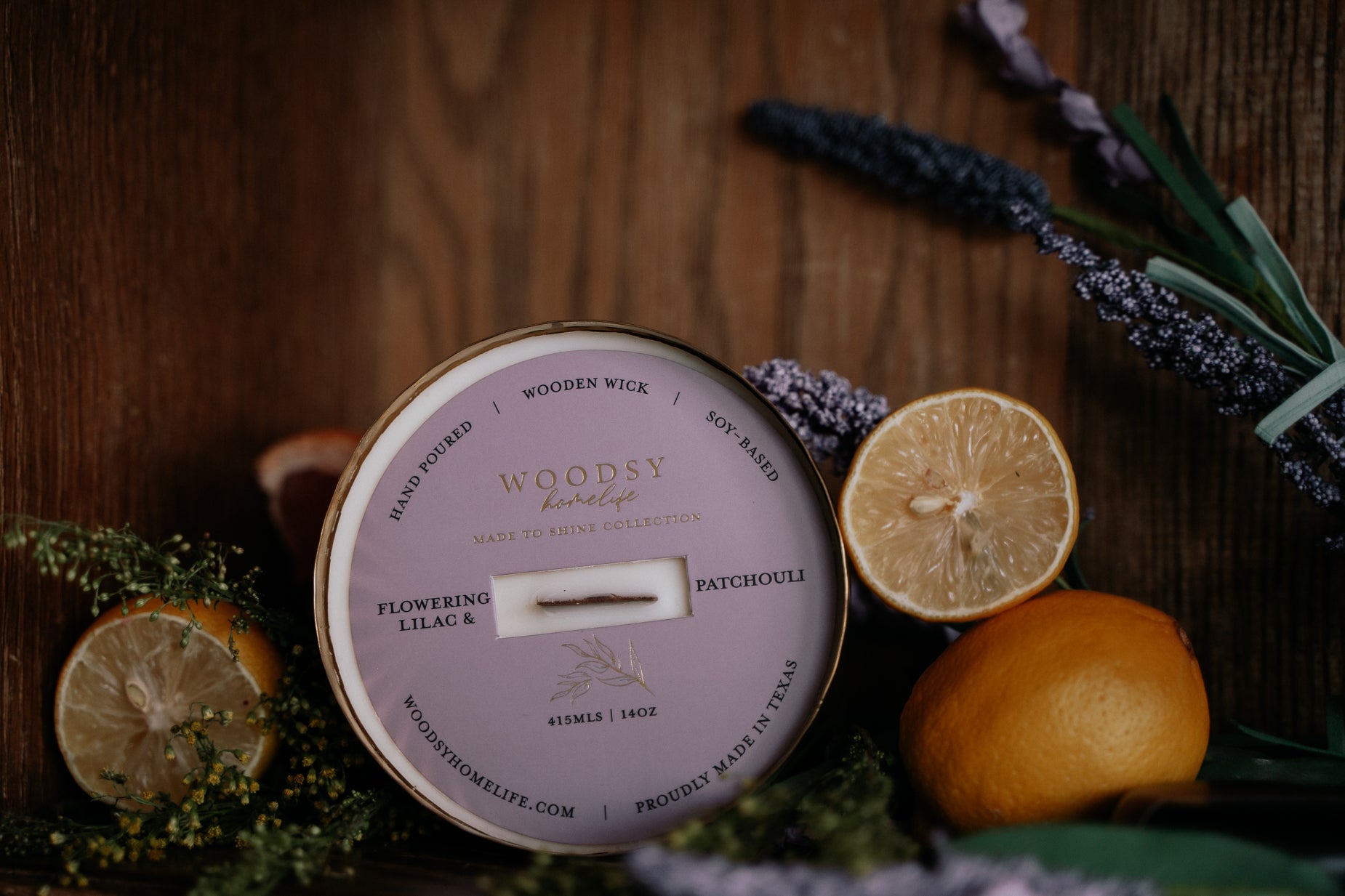 Flowering Lilac & Patchouli  l  Solid Brass 14oz Soy Candle