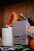 Flowering Lilac & Patchouli / Gold Lid Jar-12oz/ Wooden wick/ Pure Soy Candle