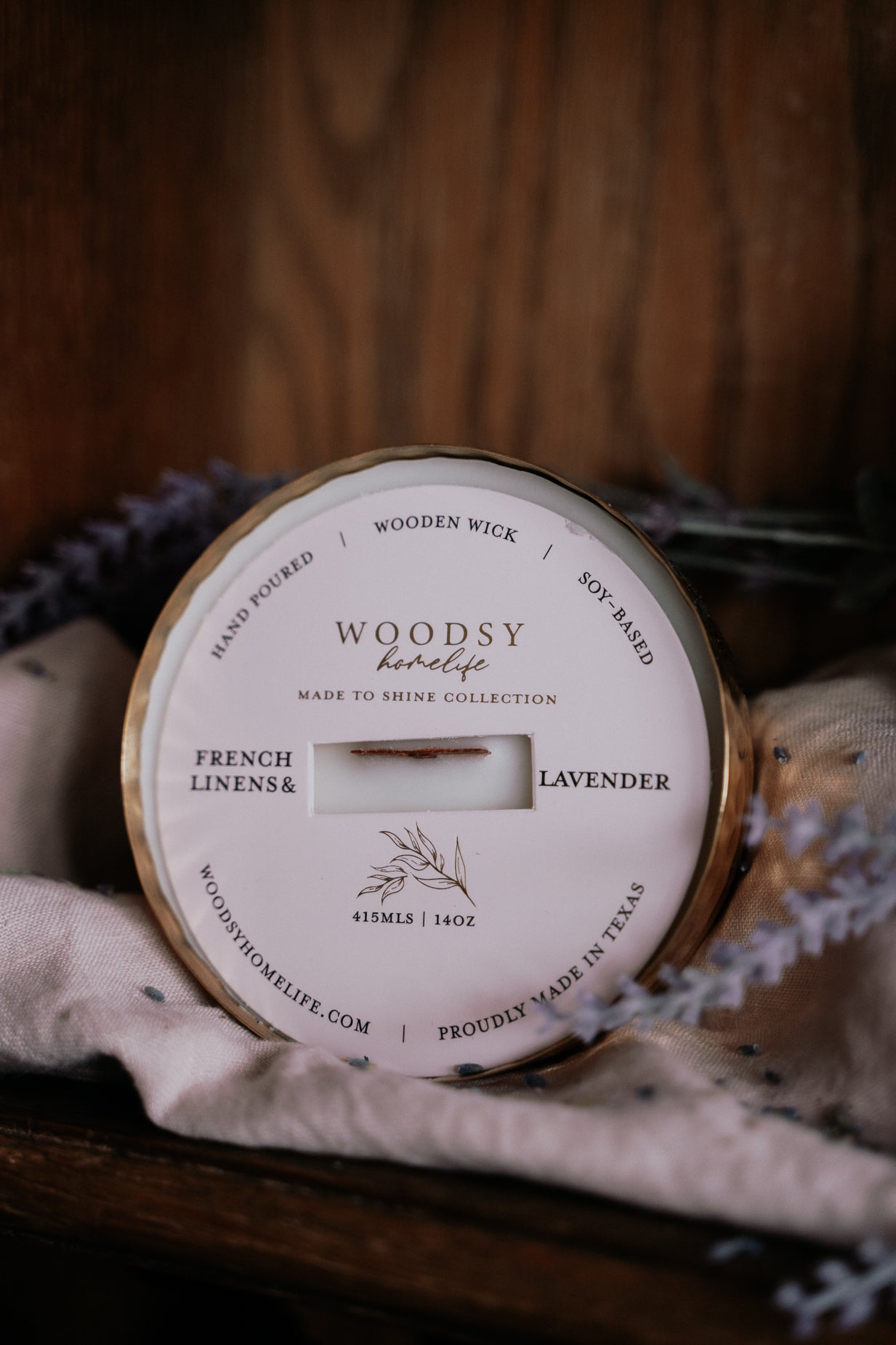 French Linens & Lavender  l  Solid Brass 14oz Soy Candle