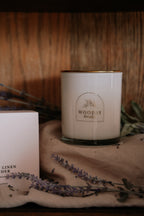 French Linens & Lavender / Gold Lid Jar-12oz/ Wooden wick/ Pure Soy Candle