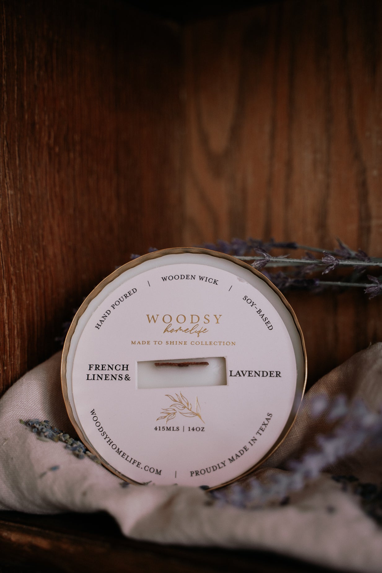 French Linens & Lavender  l  Solid Brass 14oz Soy Candle